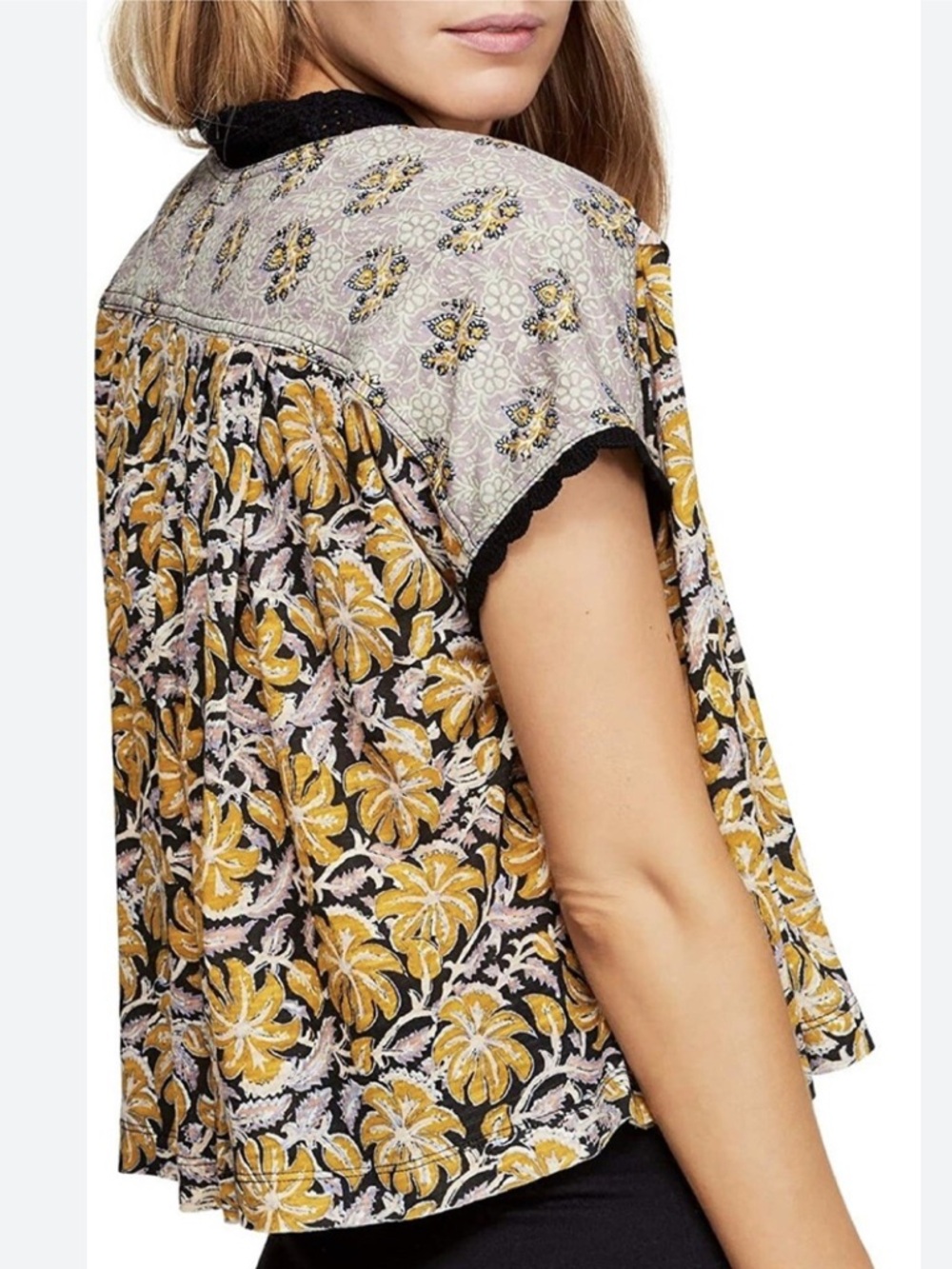 Free People Leilani Floral Printed Crop Top Medium Black combo - Picture 7 of 13